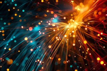 Fototapeta premium Abstract lines converge on radiant dots, embodying the power of connectivity. Desktop wallpaper. 