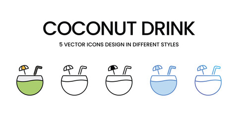 Coconut Drink icons vector set stock illustration.