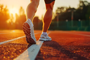 Runner man getting ready to run doing warm-up dynamic leg stretch exercises routine, Male athlete stretching lower body hamstring muscles before going running outside in summer outdoors.