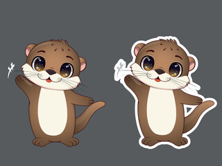 Otter sticker. Cute otter with big eyes
