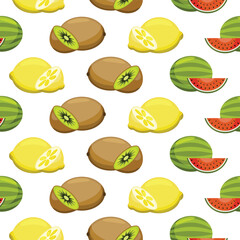 Seamless fruit pattern. Kiwi, lemon, watermelon. A juicy pattern.