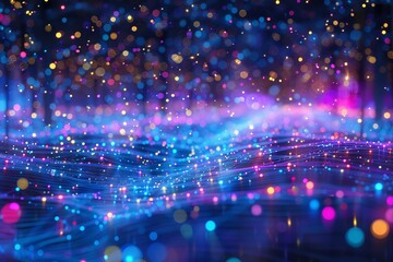 Obraz premium Lines converge on radiant dots, embodying the power of connectivity