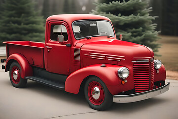 red christmas truck watercolor retro tree your illustration holiday perfect project new year invitations wallpapers greeting cards american antique auto automobile beautiful car