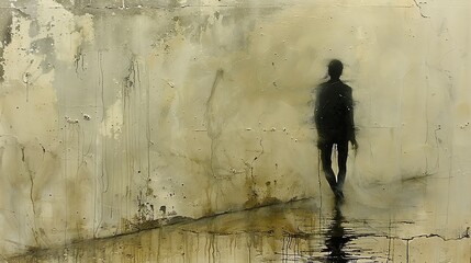Silhouette of a person walking away, abstract background