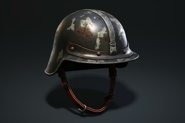 Isolated shot of an old combat helmet showcasing its texture and history