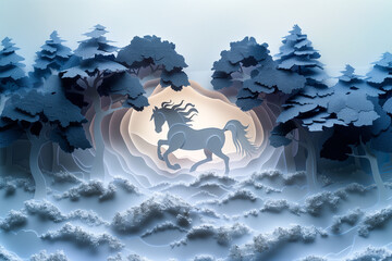 Papercut Style A Horse And Nature Landscape