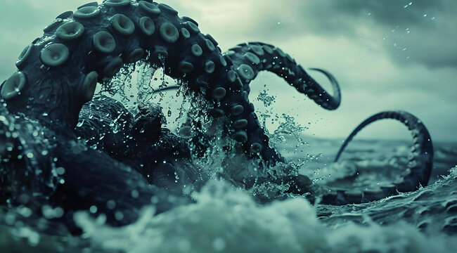 Tentacled octopus kraken sea monster