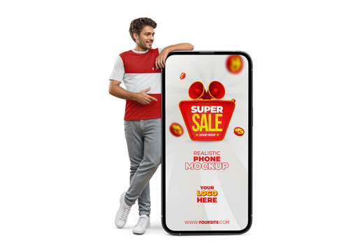 Man With Cell Phone Mockup