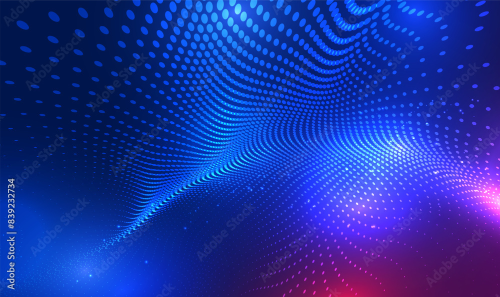 Poster 3d futuristic particle wave technology background. abstract wave moving dots flow particles, hi-tech