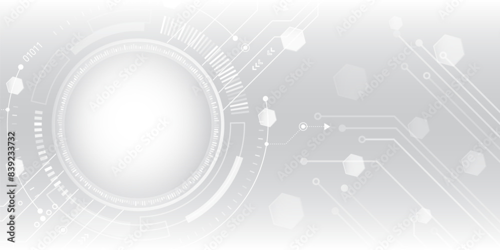 Poster Data transfer and protection, internet communication on a grey background. High computer technology design. Modern science vector presentation. Abstract circles and lines futuristic concept.