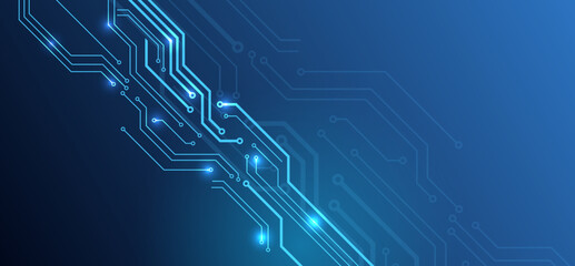 Wide Abstract modern futuristic, technology background. Hi tech digital communication. Circuit board technology background. Electronic motherboard.