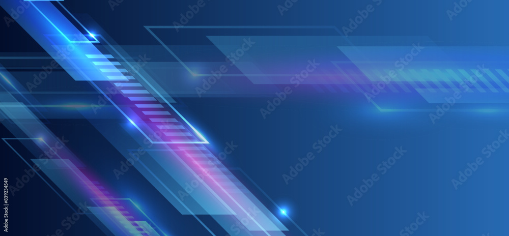 Poster Advanced communication technologies. Blue and glowing futuristic background. Vector illustration template. Abstract innovative background made of technological elements.