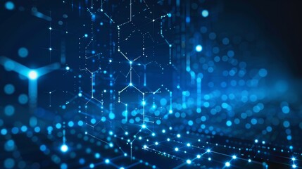 Blue technology background with hexagon pattern and glowing dots vector illustration, dark blue background 