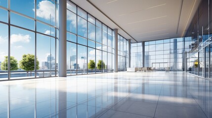 modern office building with glass wall and tiled floor