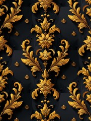 Elegant seamless golden floral damask pattern on a dark background, perfect for luxurious wallpapers or fabric designs.