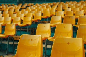 Fototapeta premium Empty Yellow Stadium Seats - AI Generated