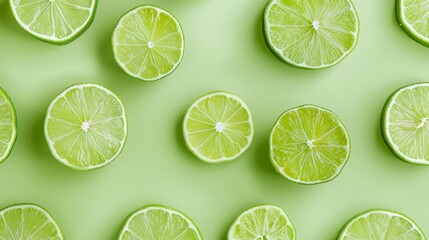 Fototapeta premium Pop art lime pattern, light green background, top view, copy space, photorealistic, ethereal, double exposure, fresh and fun