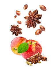 Cinnamon and nutmeg on white background. Spices isolated.