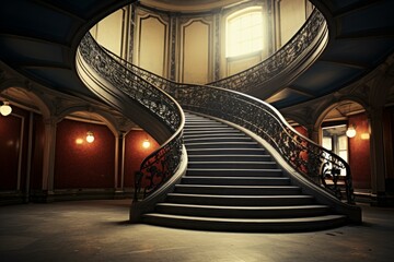 Obraz premium Sturdy Wood staircase house. Cozy abstract. Generate Ai