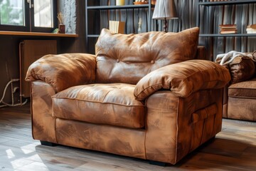 Lounge Brown Leather Sofa isolated - AI Generated