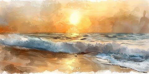 Fototapeta premium Serene Ocean Scene in Watercolor