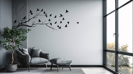 Minimalist wall art featuring bird silhouettes and motivational text