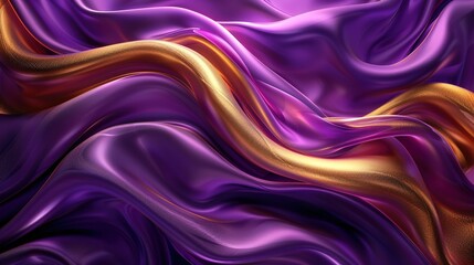 Fototapeta premium Abstract Background with 3D Wave Bright Gold and Purple Gradient Silk Fabric