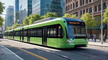 Obraz premium Sustainable Urban Mobility: Advancing Public Transit with Futuristic Green Technologies, Generative AI