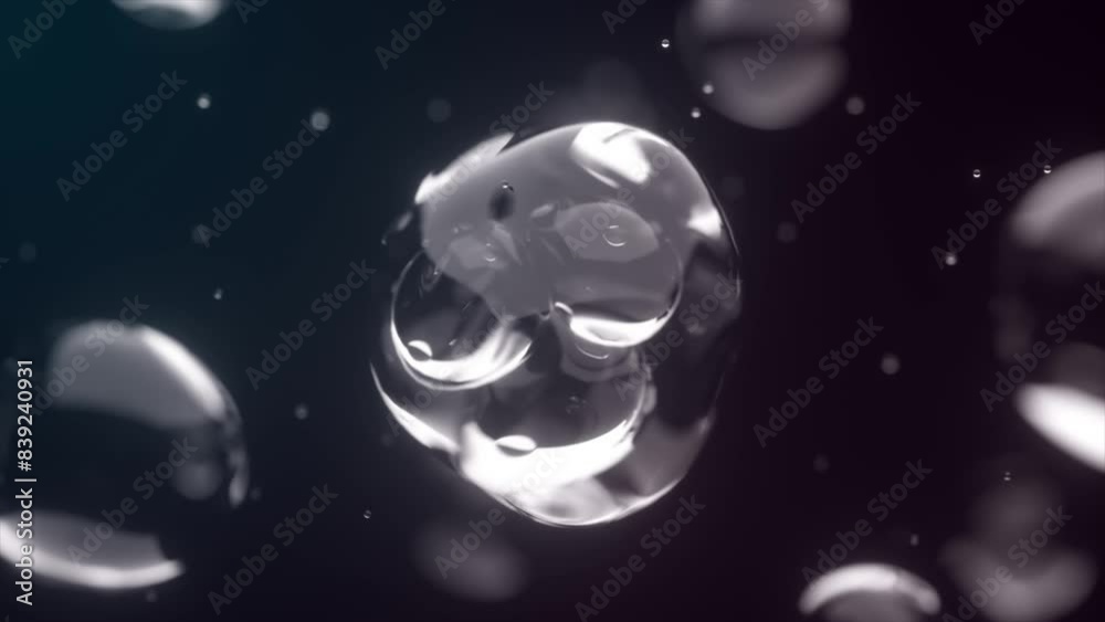 Poster 3d abstract background with floating translucent spheres on a dark backdrop