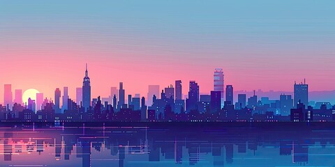 Modern Urban Skyline with Vibrant Sunset