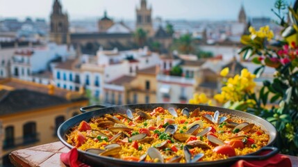 Fototapeta premium paella in Seville, spanish most traditional dish