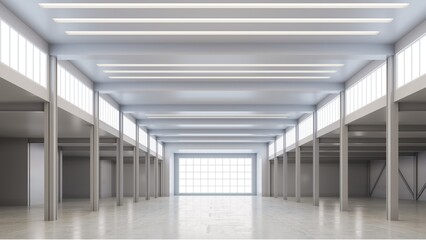 3D render of empty exhibition space. backdrop for exhibitions and events.Interior of empty warehouse	