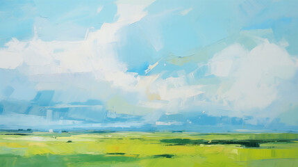 Minimalist landscape art with sky and field