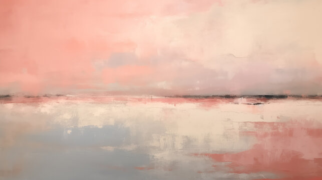 Minimalist seascape art with pink sky