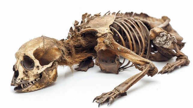 defunct mammal bone isolated on white background, life less object concept for designer 