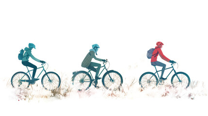 Obraz premium People riding bicycles cut out on .PNG transparent background
