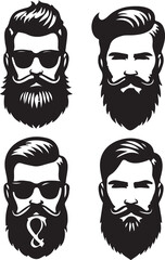 Set of man hair icon for barbershop Vector illustration Silhouette white background.	 