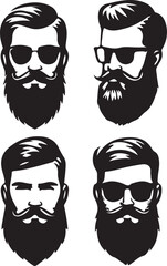 Set of man hair icon for barbershop Vector illustration Silhouette white background.	 