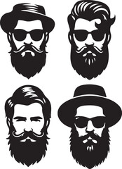 Set of man hair icon for barbershop Vector illustration Silhouette white background.	 