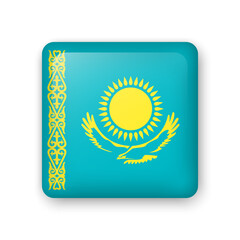 Kazakhstan flag glass icon. Square vector element with shadow. Best for mobile apps, UI and web design.