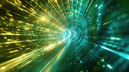 Naklejka premium abstract futuristic background portal tunnel with yellow blue and green glowing neon moving high speed wave lines. Data transfer concept. Technology background