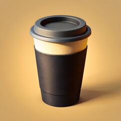 Paper cup filled with black coffee in 3D over beige background