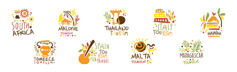 Tourism and Travel Destination Logo and Label Design Vector Set