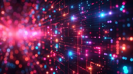 Naklejka premium Quantum encryption depicted as intricate patterns of encoded information, safeguarding communication channels. Flat color illustration, shiny, Minimal and Simple,