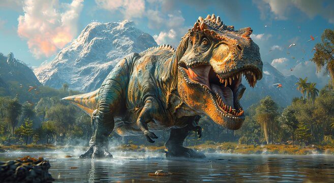 AI imagination of a Gigantosaurus dinosaur. AI generated