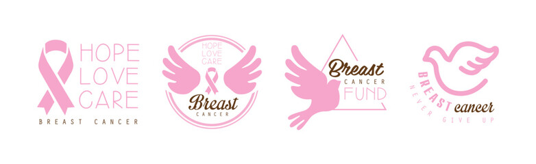 Obraz premium Breast Cancer Awareness Label with Hope Symbol Vector Set
