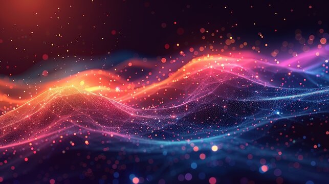 A symphony of quantum vibrations resonating through the fabric of reality, shaping the dynamics of the cosmos. Flat color illustration, shiny, Minimal and Simple,