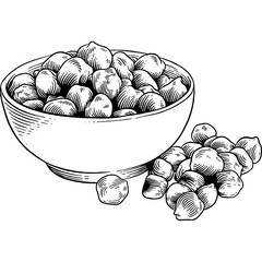 Hand drawn Bowl of Chickpeas Sketch Illustration