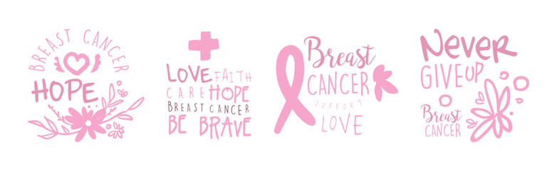 Breast Cancer Awareness Label with Hope Symbol Vector Set