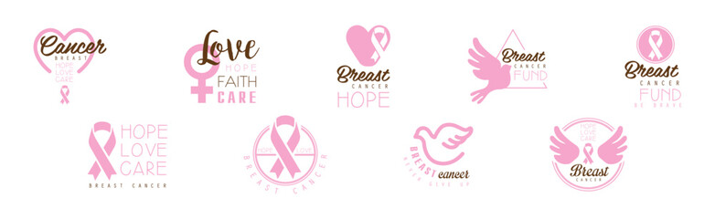 Obraz premium Breast Cancer Awareness Label with Hope Symbol Vector Set